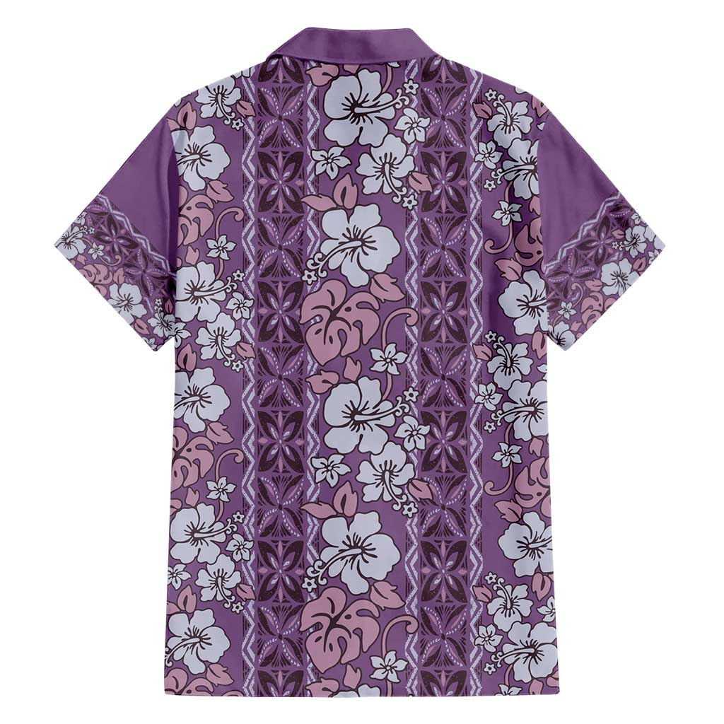 Hawaii Vintage Violet Hibiscus Tapa Pattern Family Matching Short Sleeve Bodycon Dress and Hawaiian Shirt LT05 - Polynesian Pride