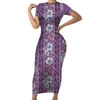 Hawaii Vintage Violet Hibiscus Tapa Pattern Family Matching Short Sleeve Bodycon Dress and Hawaiian Shirt LT05 Mom's Dress Violet - Polynesian Pride