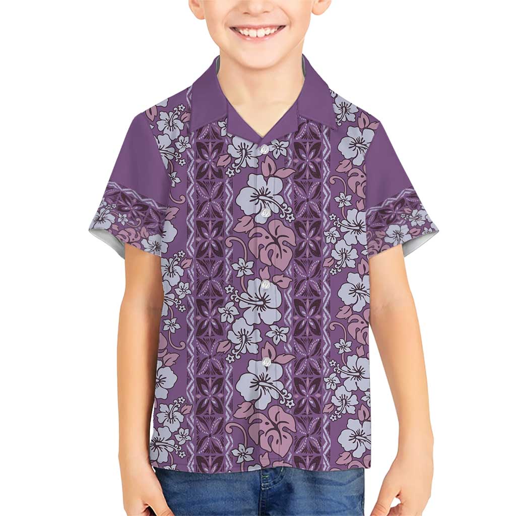 Hawaii Vintage Violet Hibiscus Tapa Pattern Family Matching Short Sleeve Bodycon Dress and Hawaiian Shirt LT05 Son's Shirt Violet - Polynesian Pride