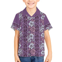 Hawaii Vintage Violet Hibiscus Tapa Pattern Family Matching Short Sleeve Bodycon Dress and Hawaiian Shirt LT05 Son's Shirt Violet - Polynesian Pride