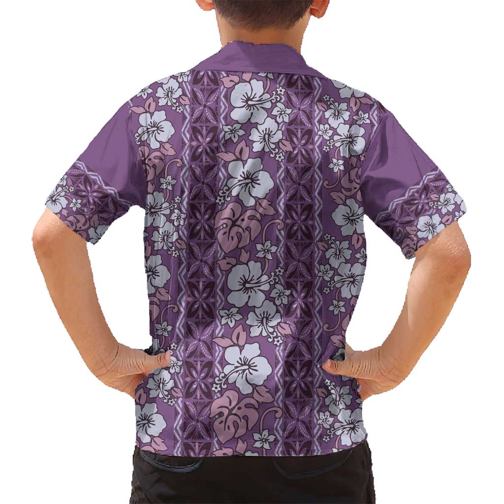 Hawaii Vintage Violet Hibiscus Tapa Pattern Family Matching Summer Maxi Dress and Hawaiian Shirt LT05 - Polynesian Pride
