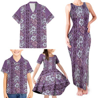 Hawaii Vintage Violet Hibiscus Tapa Pattern Family Matching Tank Maxi Dress and Hawaiian Shirt LT05 - Polynesian Pride