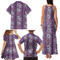 Hawaii Vintage Violet Hibiscus Tapa Pattern Family Matching Tank Maxi Dress and Hawaiian Shirt LT05 - Polynesian Pride
