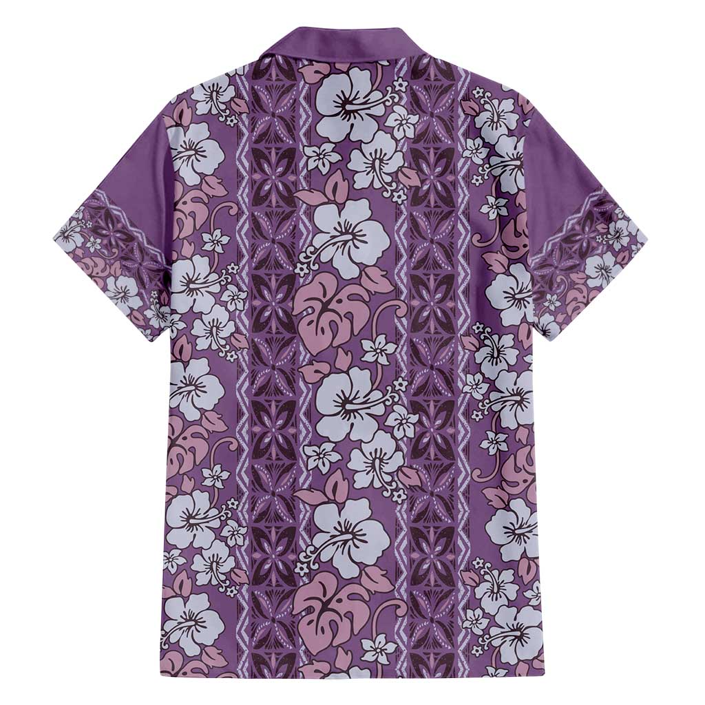 Hawaii Vintage Violet Hibiscus Tapa Pattern Family Matching Tank Maxi Dress and Hawaiian Shirt LT05 - Polynesian Pride