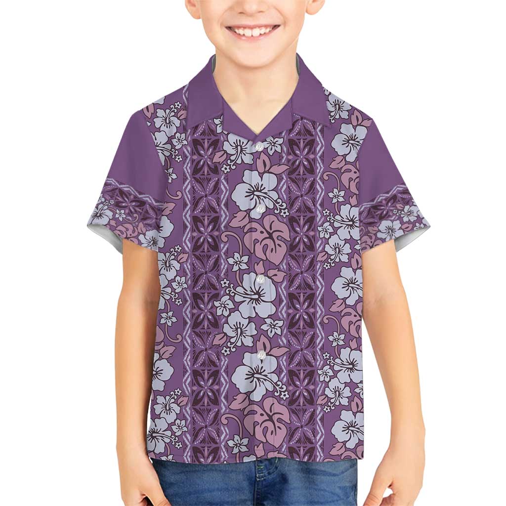 Hawaii Vintage Violet Hibiscus Tapa Pattern Family Matching Tank Maxi Dress and Hawaiian Shirt LT05 Son's Shirt Violet - Polynesian Pride