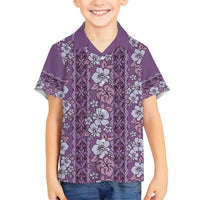 Hawaii Vintage Violet Hibiscus Tapa Pattern Family Matching Tank Maxi Dress and Hawaiian Shirt LT05 Son's Shirt Violet - Polynesian Pride