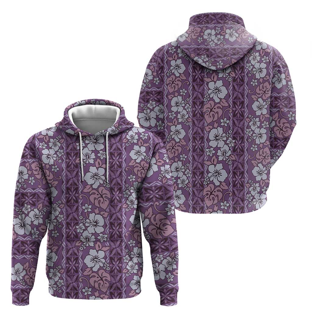 Hawaii Vintage Violet Hibiscus Tapa Pattern Hoodie