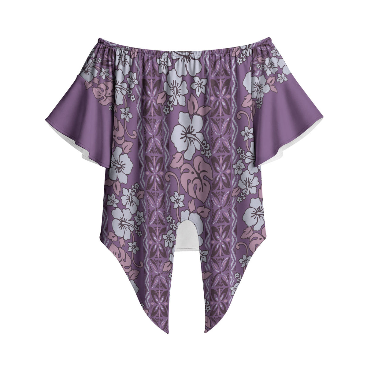 Hawaii Vintage Violet Hibiscus Tapa Pattern Off Shoulder Wrap Waist Top LT05 Violet - Polynesian Pride