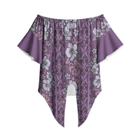 Hawaii Vintage Violet Hibiscus Tapa Pattern Off Shoulder Wrap Waist Top LT05 Violet - Polynesian Pride