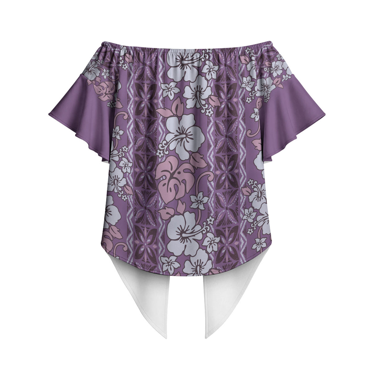 Hawaii Vintage Violet Hibiscus Tapa Pattern Off Shoulder Wrap Waist Top LT05 - Polynesian Pride