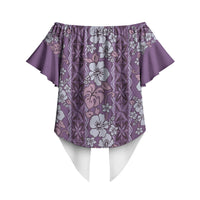 Hawaii Vintage Violet Hibiscus Tapa Pattern Off Shoulder Wrap Waist Top LT05 - Polynesian Pride