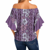 Hawaii Vintage Violet Hibiscus Tapa Pattern Off Shoulder Wrap Waist Top LT05 - Polynesian Pride