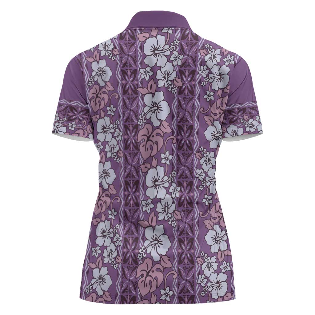 Hawaii Vintage Violet Hibiscus Tapa Pattern Women Polo Shirt