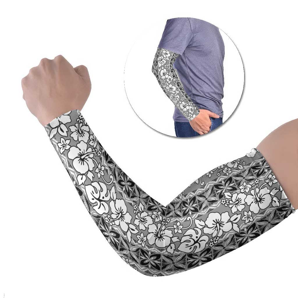 Hawaii Vintage Gray Hibiscus Tapa Pattern Arm Sleeves - Polynesian Pride