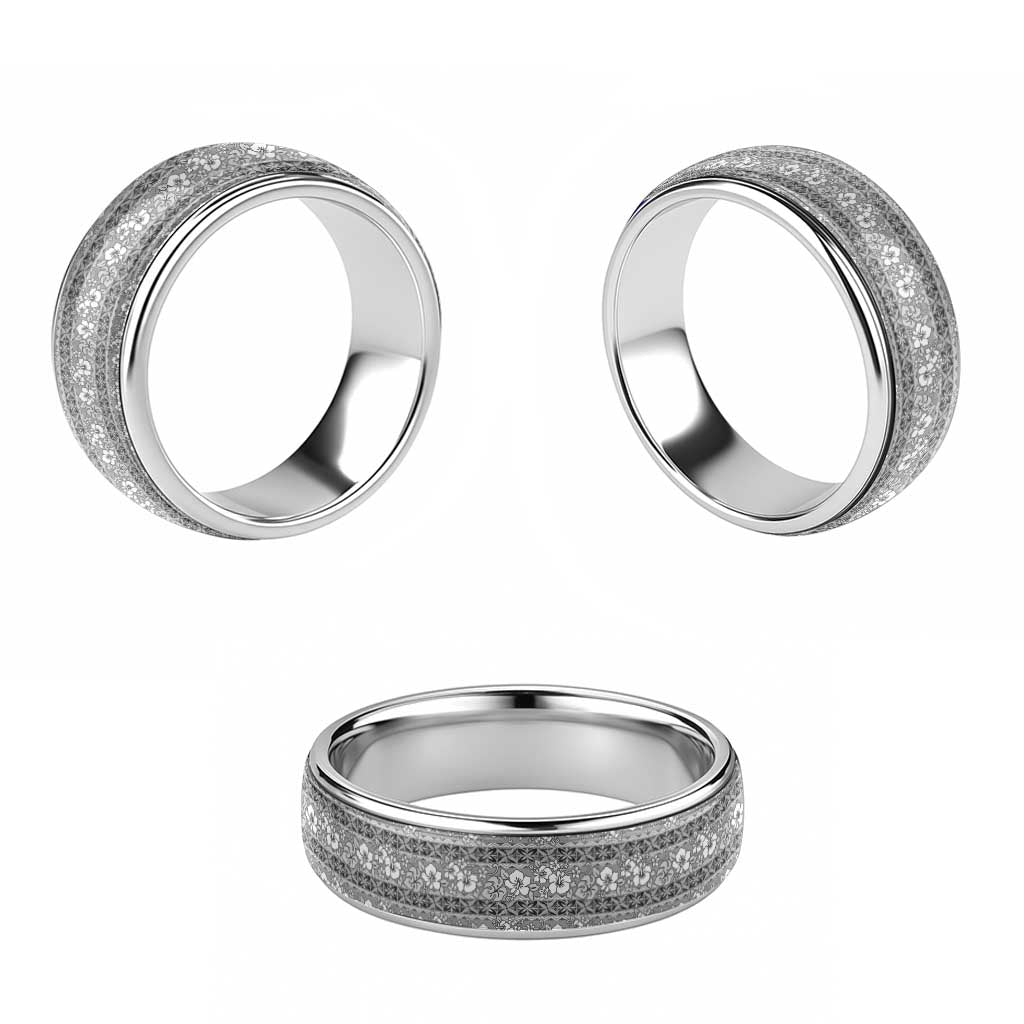 Hawaii Vintage Gray Hibiscus Tapa Pattern Classic Ring - Polynesian Pride