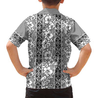 Hawaii Vintage Gray Hibiscus Tapa Pattern Family Matching Long Sleeve Bodycon Dress and Hawaiian Shirt LT05 - Polynesian Pride