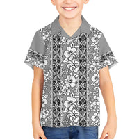 Hawaii Vintage Gray Hibiscus Tapa Pattern Family Matching Long Sleeve Bodycon Dress and Hawaiian Shirt LT05 Son's Shirt Gray - Polynesian Pride