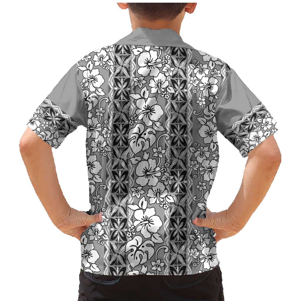 Hawaii Vintage Gray Hibiscus Tapa Pattern Family Matching Mermaid Dress and Hawaiian Shirt LT05 - Polynesian Pride