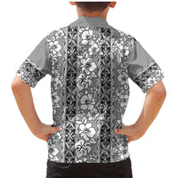 Hawaii Vintage Gray Hibiscus Tapa Pattern Family Matching Mermaid Dress and Hawaiian Shirt LT05 - Polynesian Pride