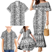 Hawaii Vintage Gray Hibiscus Tapa Pattern Family Matching Mermaid Dress and Hawaiian Shirt LT05 - Polynesian Pride