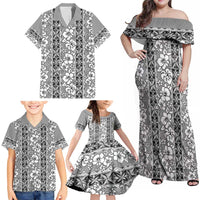 Hawaii Vintage Gray Hibiscus Tapa Pattern Family Matching Off Shoulder Maxi Dress and Hawaiian Shirt LT05 - Polynesian Pride