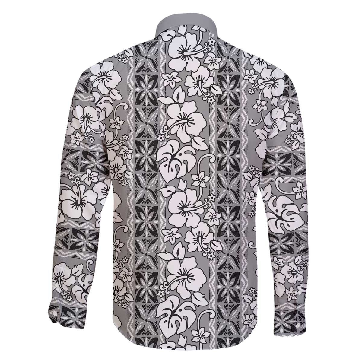 Hawaii Vintage Gray Hibiscus Tapa Pattern Family Matching Off Shoulder Short Dress and Hawaiian Shirt LT05 - Polynesian Pride