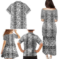 Hawaii Vintage Gray Hibiscus Tapa Pattern Family Matching Puletasi and Hawaiian Shirt LT05 - Polynesian Pride