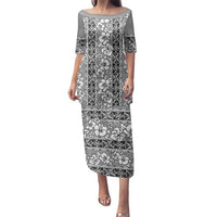 Hawaii Vintage Gray Hibiscus Tapa Pattern Family Matching Puletasi and Hawaiian Shirt LT05 Mom's Dress Gray - Polynesian Pride