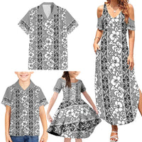 Hawaii Vintage Gray Hibiscus Tapa Pattern Family Matching Summer Maxi Dress and Hawaiian Shirt LT05 - Polynesian Pride