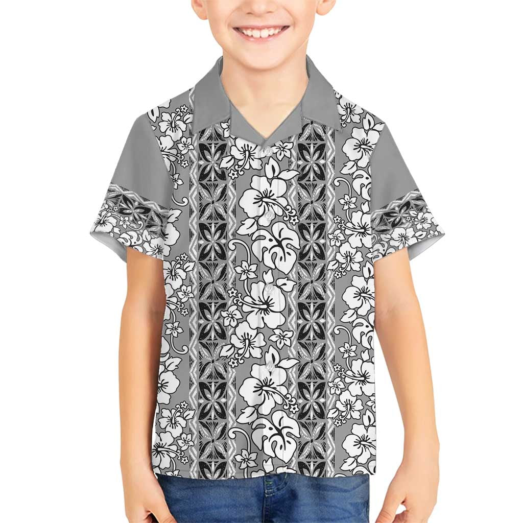 Hawaii Vintage Gray Hibiscus Tapa Pattern Family Matching Summer Maxi Dress and Hawaiian Shirt LT05 Son's Shirt Gray - Polynesian Pride