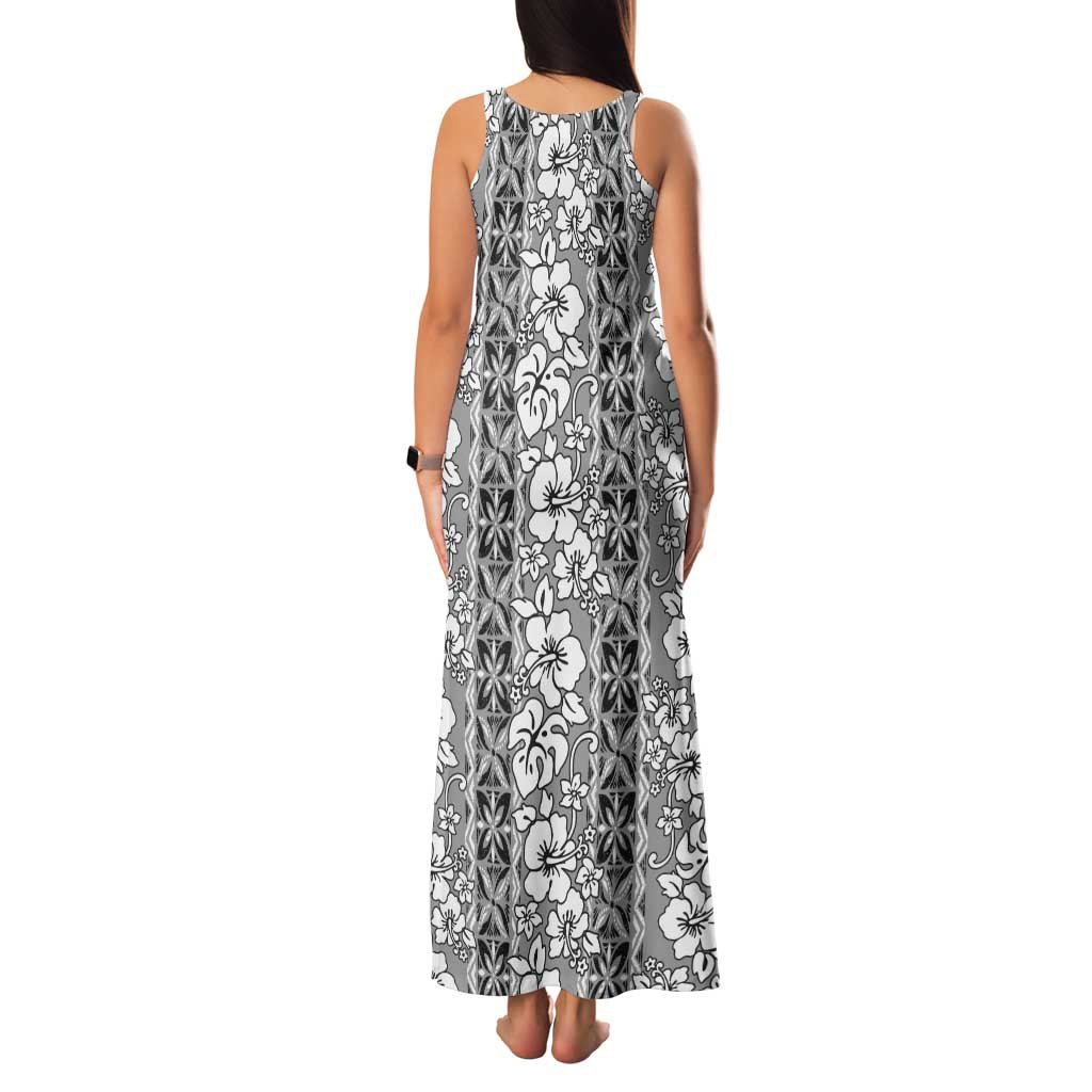 Hawaii Vintage Gray Hibiscus Tapa Pattern Family Matching Tank Maxi Dress and Hawaiian Shirt LT05 - Polynesian Pride