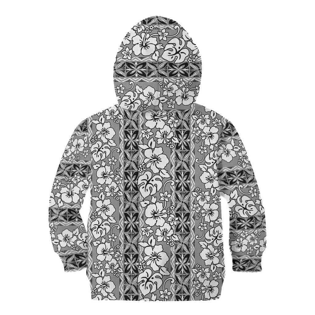 Hawaii Vintage Gray Hibiscus Tapa Pattern Kid Hoodie