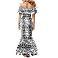Hawaii Vintage Gray Hibiscus Tapa Pattern Mermaid Dress LT05 - Polynesian Pride