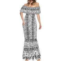 Hawaii Vintage Gray Hibiscus Tapa Pattern Mermaid Dress LT05 - Polynesian Pride