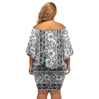 Hawaii Vintage Gray Hibiscus Tapa Pattern Off Shoulder Short Dress LT05 - Polynesian Pride