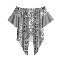 Hawaii Vintage Gray Hibiscus Tapa Pattern Off Shoulder Wrap Waist Top LT05 Gray - Polynesian Pride