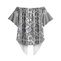 Hawaii Vintage Gray Hibiscus Tapa Pattern Off Shoulder Wrap Waist Top LT05 - Polynesian Pride