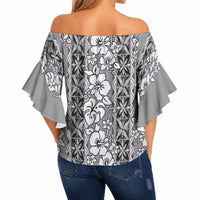 Hawaii Vintage Gray Hibiscus Tapa Pattern Off Shoulder Wrap Waist Top LT05 - Polynesian Pride