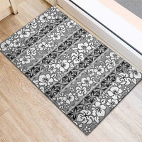 Hawaii Vintage Gray Hibiscus Tapa Pattern Rubber Doormat