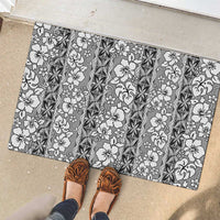 Hawaii Vintage Gray Hibiscus Tapa Pattern Rubber Doormat