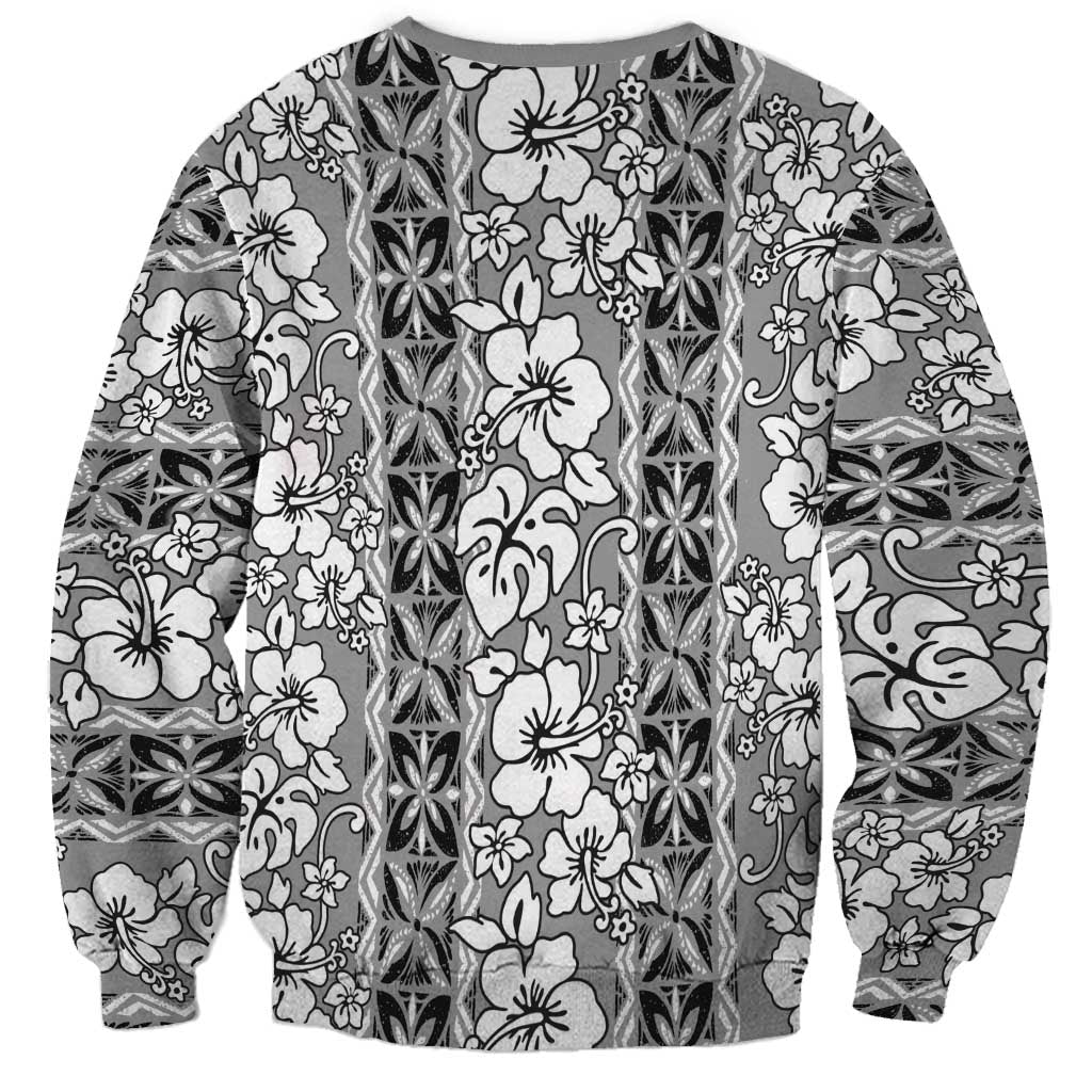 Hawaii Vintage Gray Hibiscus Tapa Pattern Sweatshirt