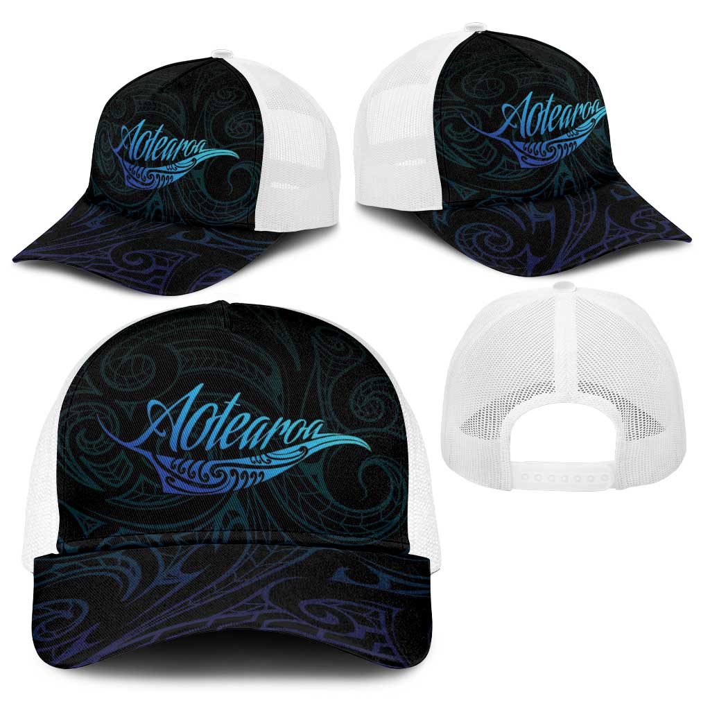 Aotearoa New Zealand Baseball Net Cap Koru Fern Blue Gradient - Polynesian Pride