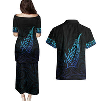 Aotearoa New Zealand Couples Matching Puletasi and Hawaiian Shirt Koru Fern Blue Gradient LT05 - Polynesian Pride