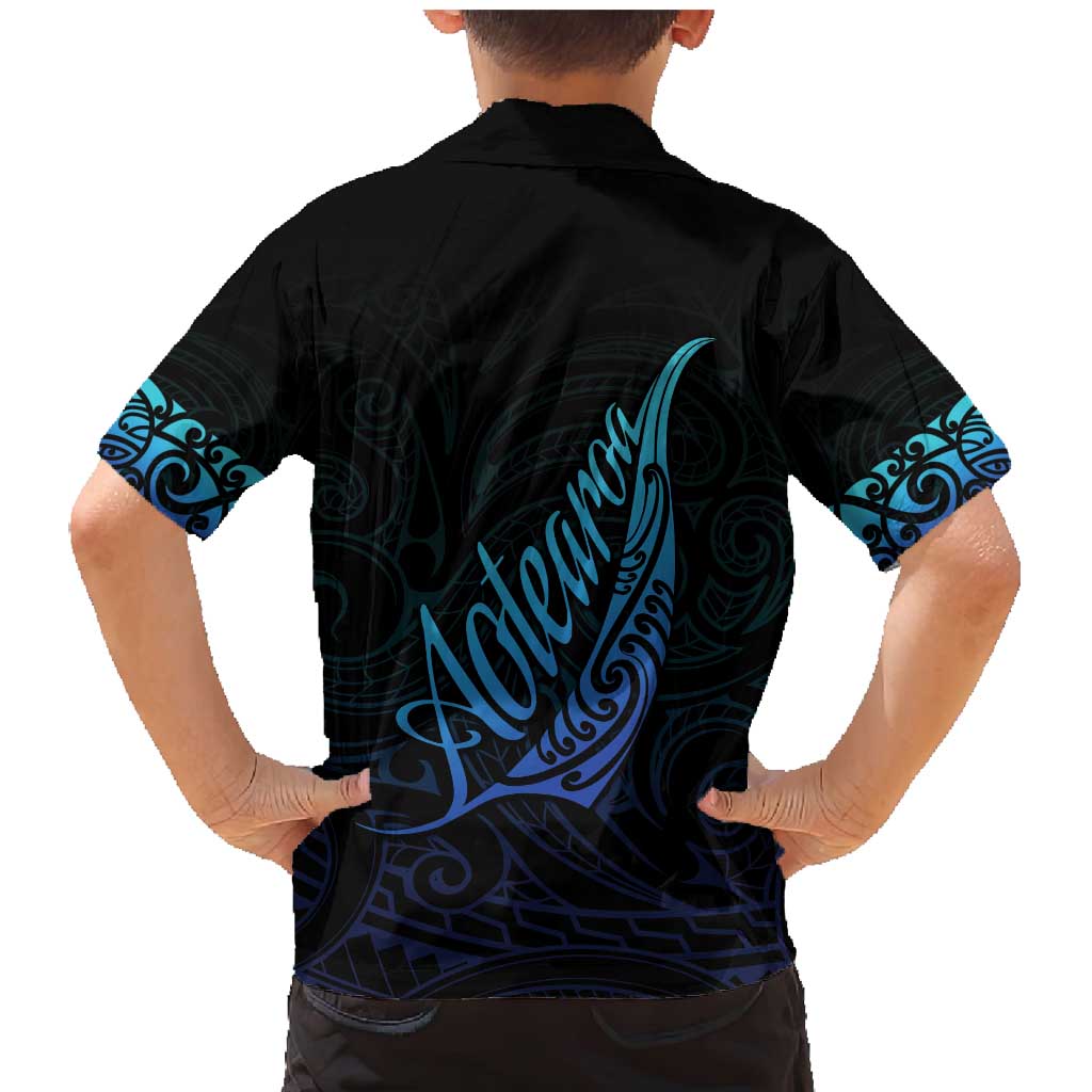 Aotearoa New Zealand Family Matching Mermaid Dress and Hawaiian Shirt Koru Fern Blue Gradient LT05 - Polynesian Pride
