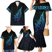 Aotearoa New Zealand Family Matching Mermaid Dress and Hawaiian Shirt Koru Fern Blue Gradient LT05 - Polynesian Pride