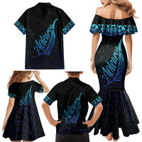 Aotearoa New Zealand Family Matching Mermaid Dress and Hawaiian Shirt Koru Fern Blue Gradient LT05 - Polynesian Pride