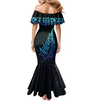 Aotearoa New Zealand Family Matching Mermaid Dress and Hawaiian Shirt Koru Fern Blue Gradient LT05 - Polynesian Pride