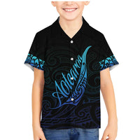Aotearoa New Zealand Family Matching Mermaid Dress and Hawaiian Shirt Koru Fern Blue Gradient LT05 Son's Shirt Blue - Polynesian Pride