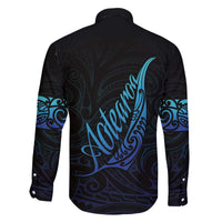 Aotearoa New Zealand Family Matching Off The Shoulder Long Sleeve Dress and Hawaiian Shirt Koru Fern Blue Gradient LT05 - Polynesian Pride
