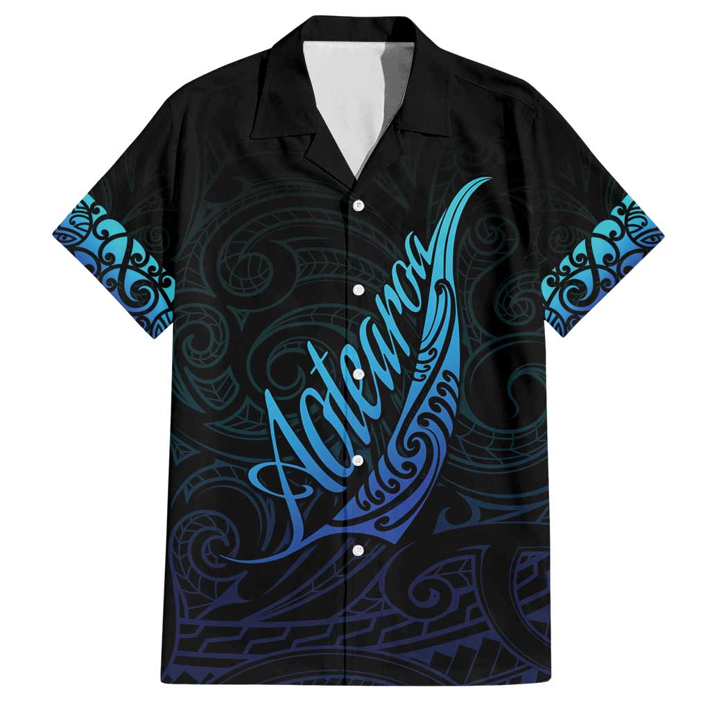 Aotearoa New Zealand Family Matching Off Shoulder Maxi Dress and Hawaiian Shirt Koru Fern Blue Gradient LT05 Dad's Shirt - Short Sleeve Blue - Polynesian Pride